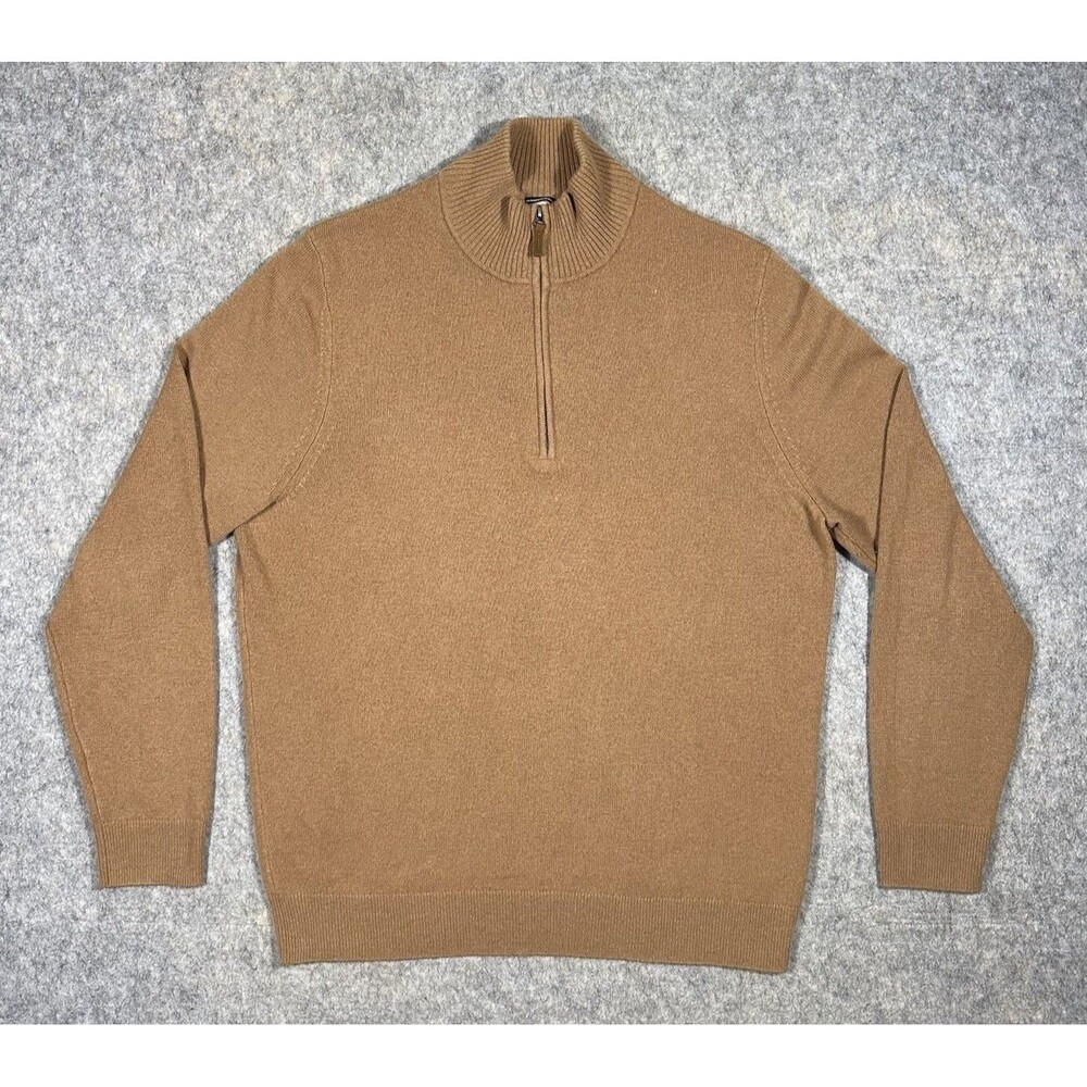 Nordstrom 100% Cashmere 1/4 Zip Sweater Men’s L Brown Pullover Soft Classic